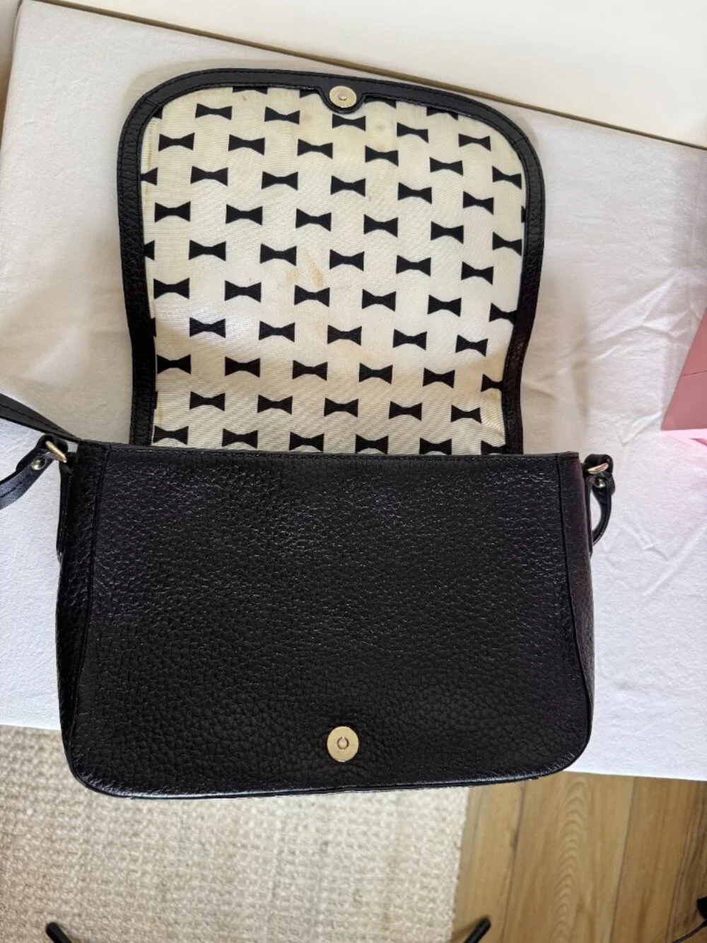 Kate Spade New York Black Pebbled Leather Crossbody Flap Bag
